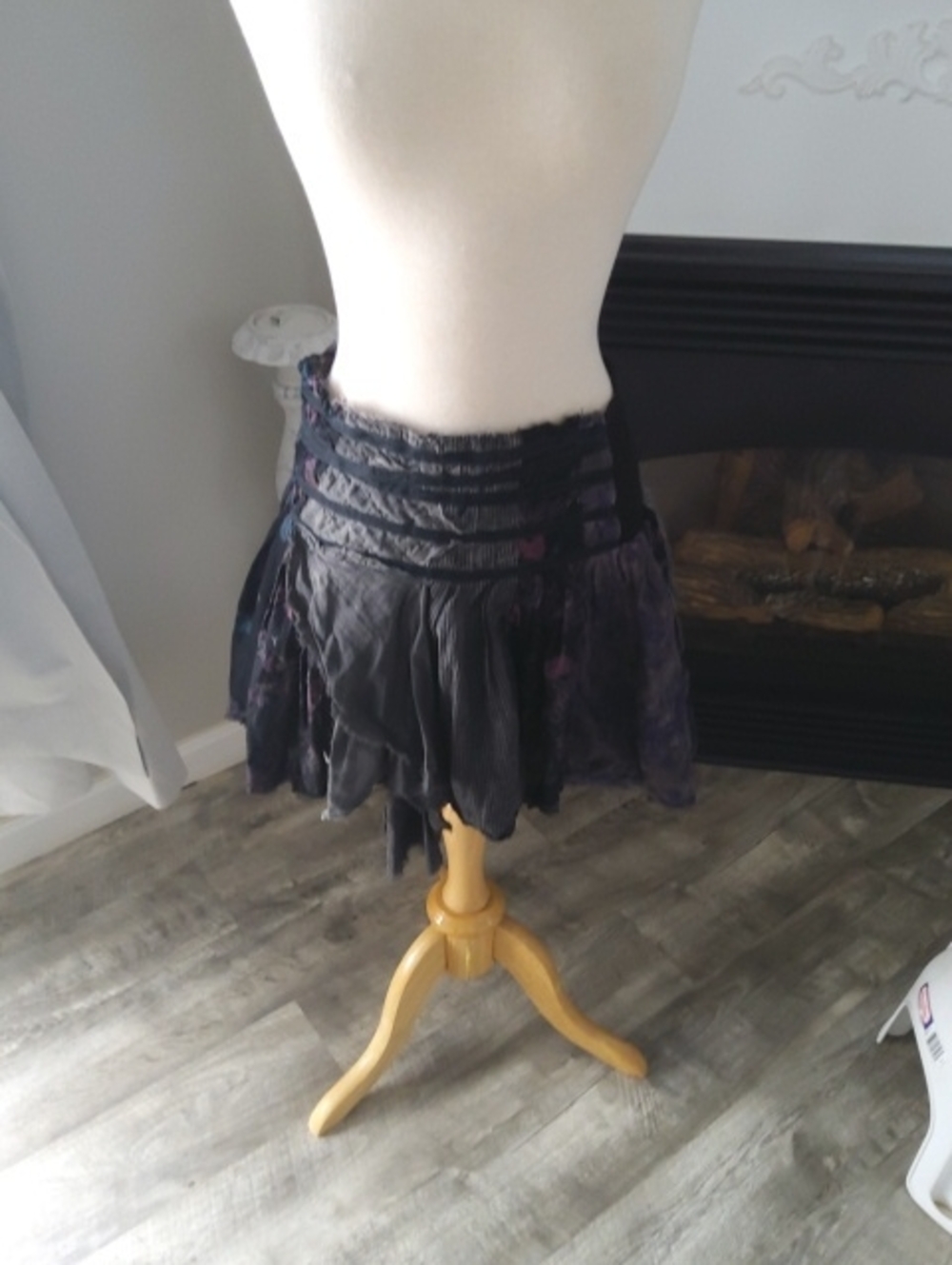Free People Black Mini Skirt with Purple Floral Accents Size Medium